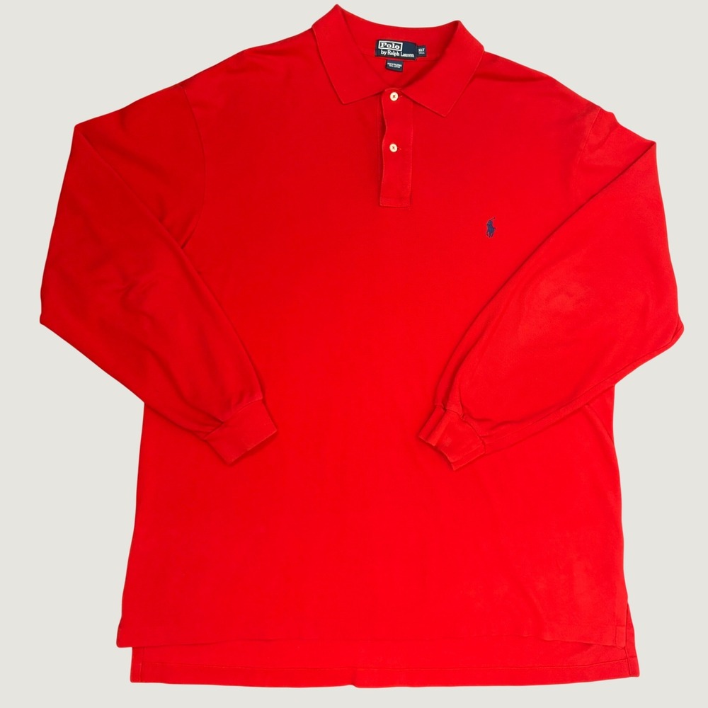 Polo Ralph Lauren Red Long Sleeve Polo Shirt XLT Tall Cotton Navy Pony Preppy